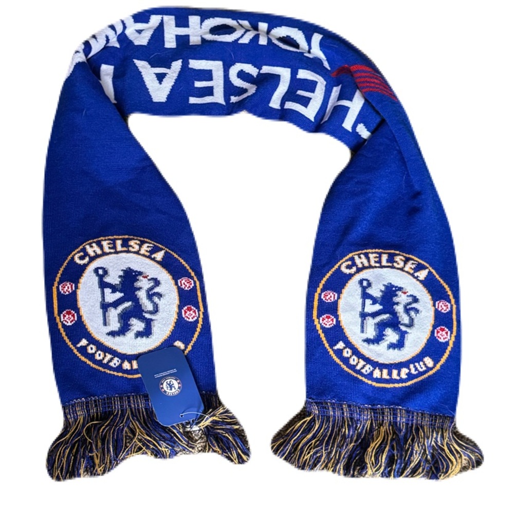 Chelsea Football Club Acrylic Scarf. 54” by 7.5” with 2” Fringe